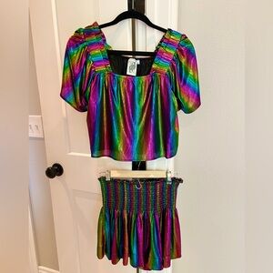 Queen of Sparkles Set Top & Shorts Flutter Black Metallic Rainbow Swing Shorts